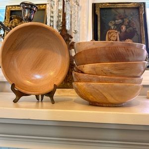 Vintage Ucago blonde maple wood bowls, MCM, thanksgiving, farmhouse